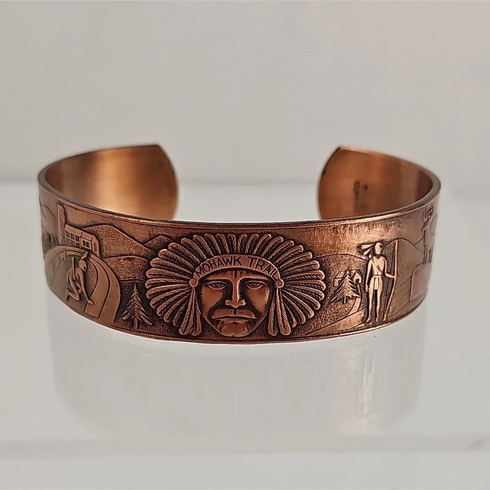 Vintage Mohawk Trail Solid Copper Cuff Bracelet Native American Souvenir